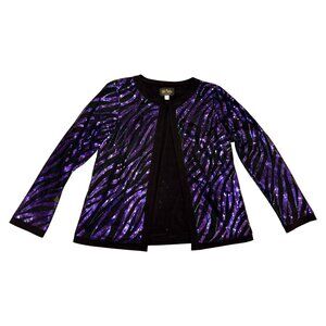 Vintage Bob Mackie Wearable Art Sequin Jacket Small | Purple & Black Zebra Glam